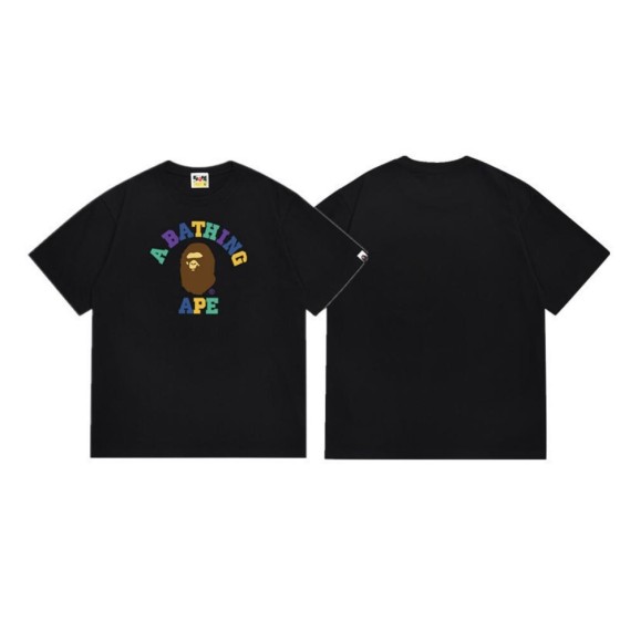 Black BAPE T-Shirt with Multicolor "A BATHING APE" College Logo
